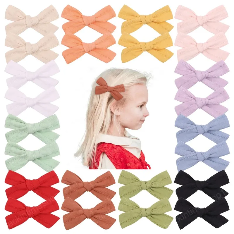 2Pcs/lot Solid Colors Bows Hair Clips For Cute Girls Cotton Hairpins Bowknot Barrettes Headwear Kids Hair Accessories Gifts