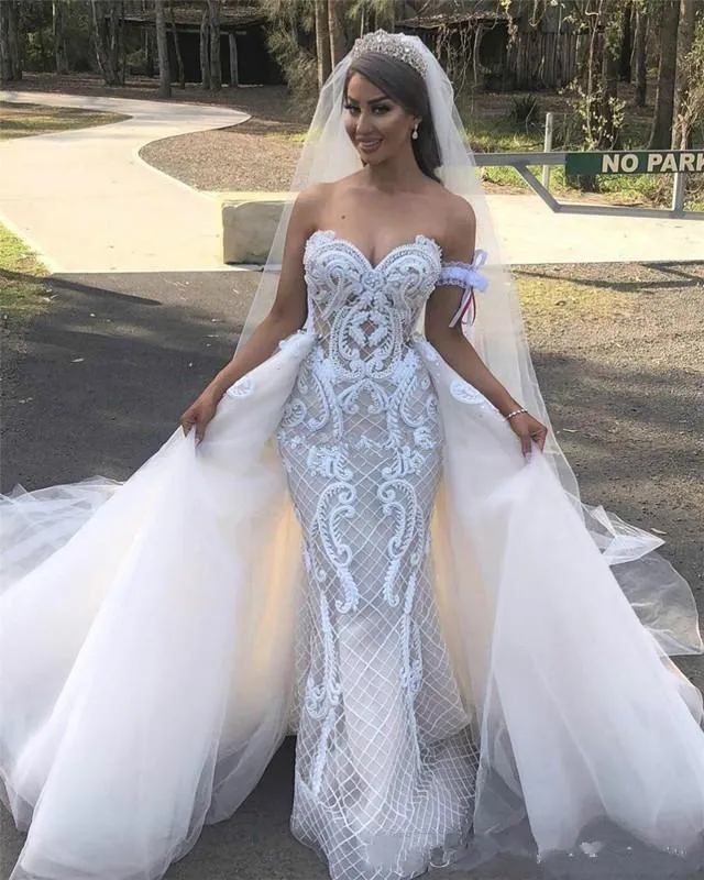 Vestidos de casamento de sereia com saia destacável vestidos nupciais Sweetheart Appliced ​​Long Plus Size Overskes Vestido de Novia