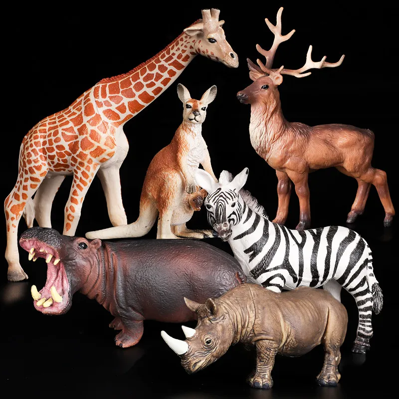 Simulação wild animal mundo modelo brinquedo presentes outros brinquedos macio plástico animal tigre leão girafa elk canguru elefante hipopótamo zebra