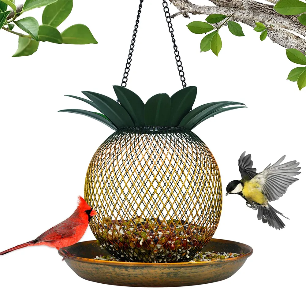 2022 Nowy Vintage Ananas Słoneczny na zewnątrz Wiszące Wild Metal Bird Feeders Dowód wiewiórki, Łatwy do czyszczenia i wypełnienia, brak odpadów, ogrodzie ogrodowy LED Grezent