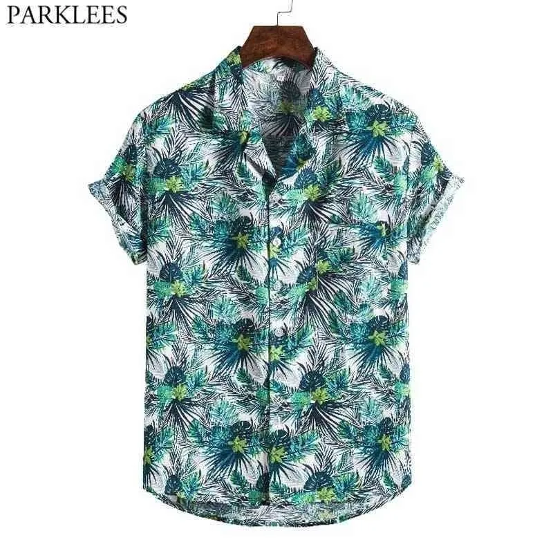 Camisa Havaiana Tropical Masculina Casual Manga Curta Coco Botão Para Down Beach Camisetas Mens Férias Férias Chemise 210522