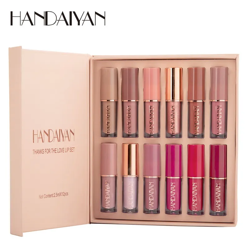 Handaiyan 12 Color Lip Gloss Set Book Style Liquid Matte Lipstick Make Makeup Makeup Makeup Makeup Lipgloss