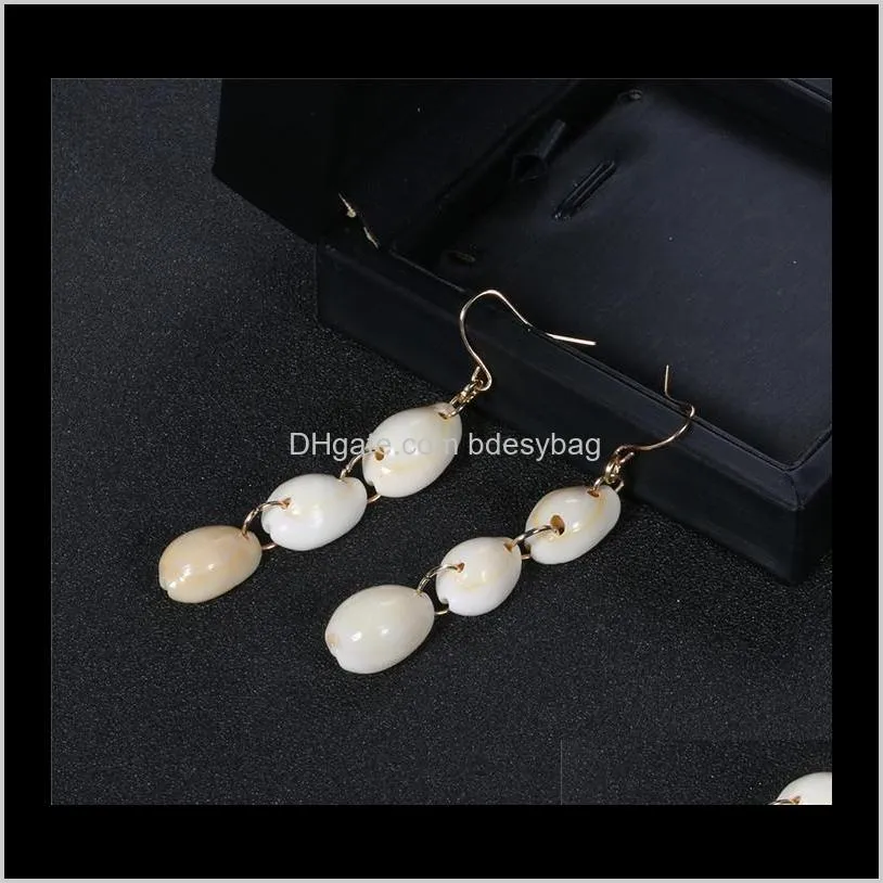 creative women fashion seashell long dangling earrings natural shell conch gold color earring girl beach jewelry t191