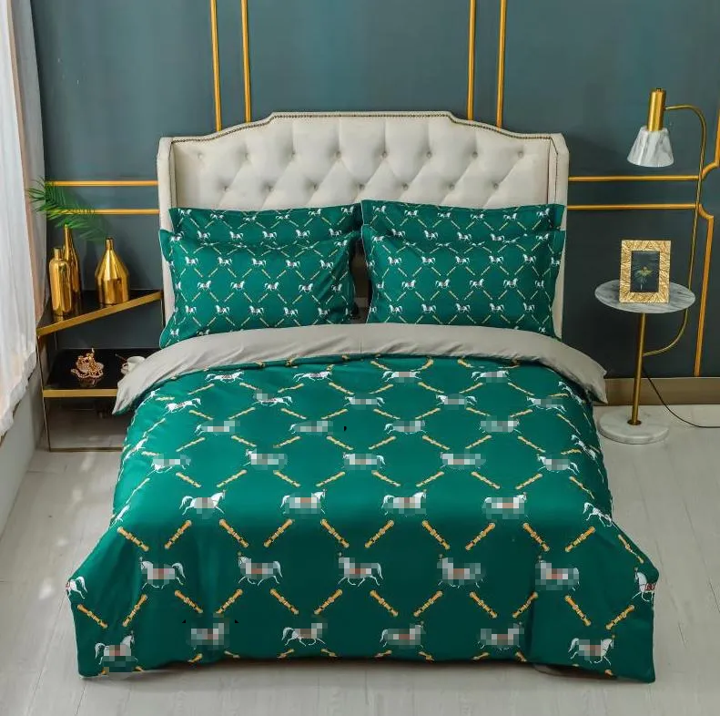 Designer Luxury Bedding Set Duvet Cover och Pillow Case Green Printing Crovervara Varma och bekväma uppsättningar