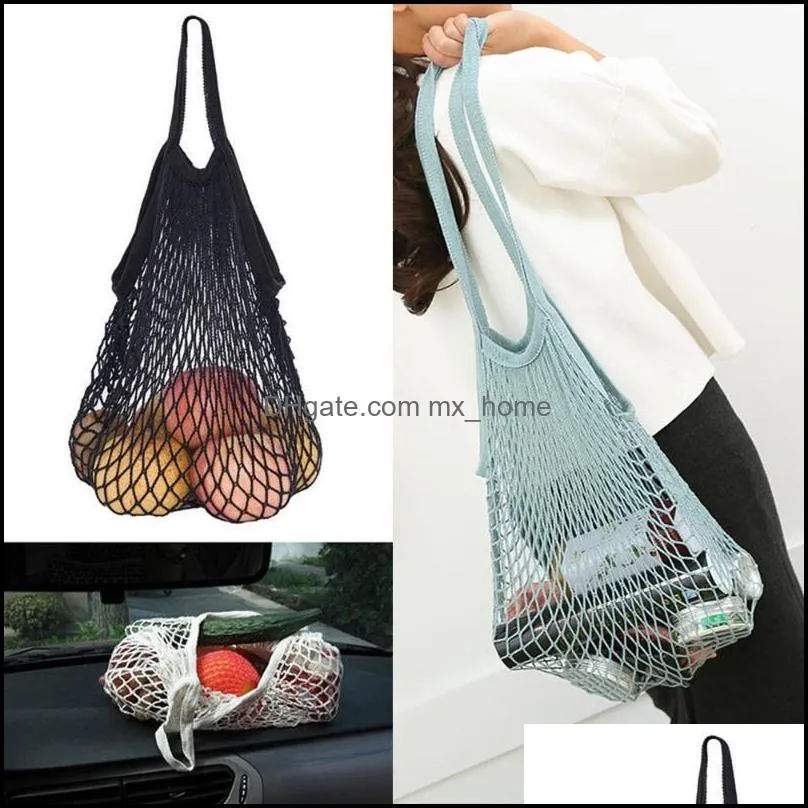 Hanging Baskets Kitchen Fruits Vegetables Bag Reusable Grocery Produce Bags Cotton Mesh Ecology Market String Net Shopping Tote