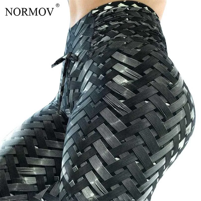 NORMOV Frauen Leggings Hohe Taille Mesh Fitness Kleidung Legging Femme Push-Up Workout Blatt Druck Nähte Legings 211204