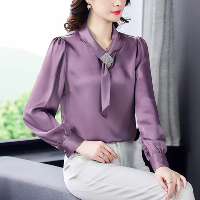 Blusa De Sat n Para Mujer Office Lady Camisas De Seda De Manga