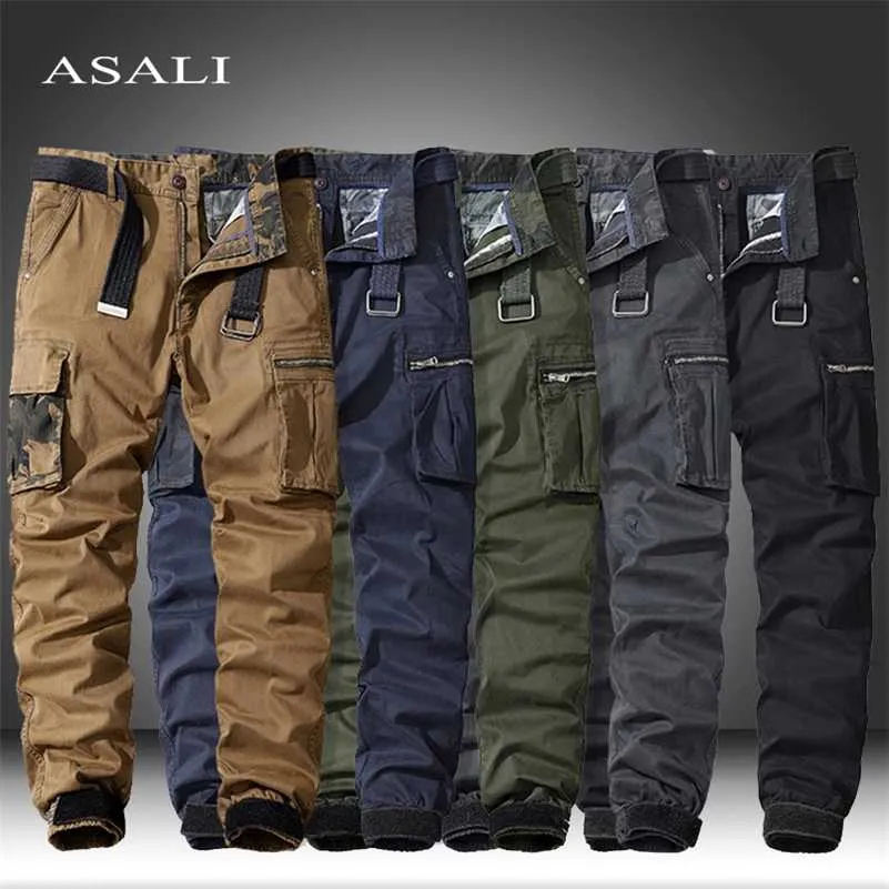Men's Military Trousers Casual Cotton Solid Color Cargo Pants Men Outdoor Trekking Traveling Trousers Multi-Pockets Work Pants 220108
