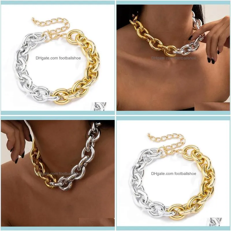 European And American Wind Punk Hip-hop Thick Chain Collarbone Necklace Creative Two-color Mixed Color Monolayer Bracelet Women Chains