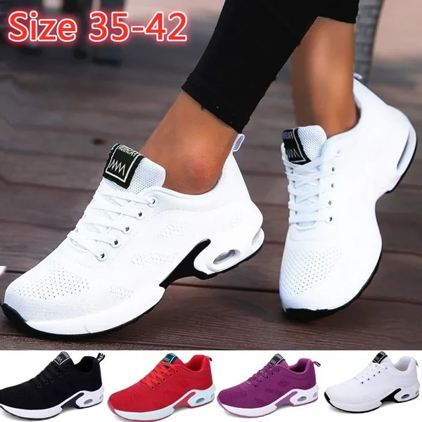 Nova Moda Senhoras Sapatilhas Casual Air Cushion Trainers Black White Sneakers Leve Respirável Esporte Sapato Não Slip Fitness Sapatos Tamanho 35-42