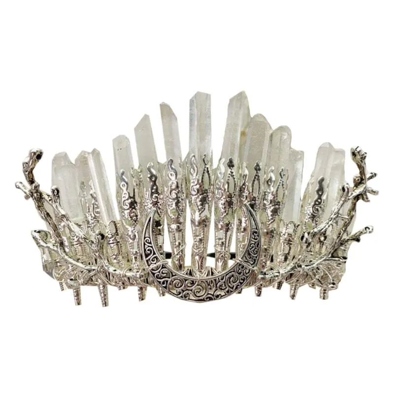 Barrettes à cheveux en cristal de quartz, accessoire de tête de couronne, cerceau fait à la main, croissant décoré de luxe, couvre-chef gothique baroque