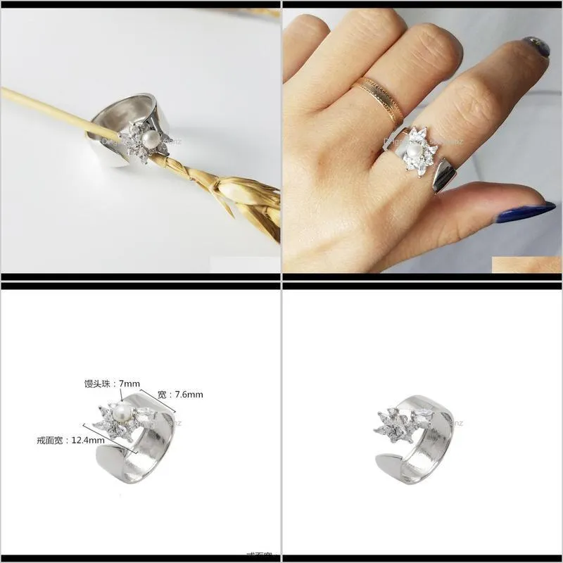 j720 pearl female korean version, wide smooth face, adjustable opening ring, s925 silver bracket with diamond