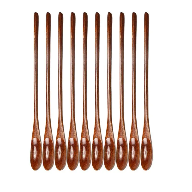 Spoons 10pcs Wooden Stirring Spoon Creative Honey Scoop Mixing Stick Tableware For Cooking Tea Coffee (Brown)