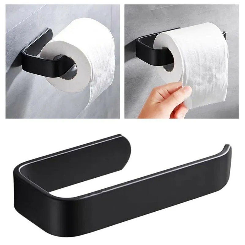 Titulares de papel higiênico Punch-Free Wall Montado Preto Suporte Tecido Rolo Rolo De Armazenamento Acessórios Para Banheiro