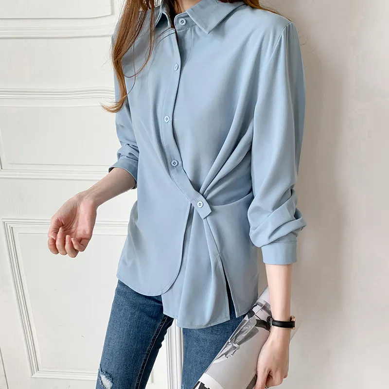 Blusas Mujer De Moda Długie Rękaw Bluzka Koszule Casual Luźne Kobiety Topy Biały Różowy Elegansy Vintage Sexy 316g 210420