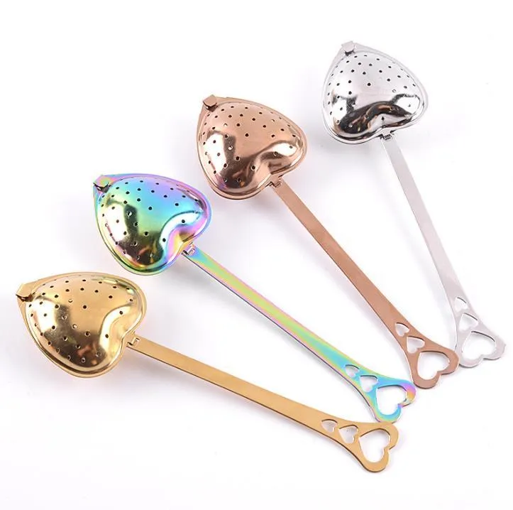 Stainless Strainer Heart Shaped Tea Infusers Teas Tools Teas Filter Reusable Mesh Ball Spoon Steeper Handle Shower Spoons SN4845