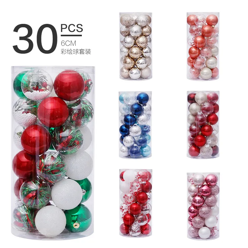 6cm x 30 Pieces per Box Christmas Tree Decorations Indoor Decor Colorful Painted Balls Ornaments SYBA05