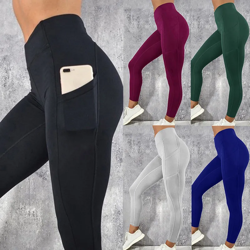 Yoga Pantolon Spor Tayt Yüksek Bel Spor Pantolon Yan Telefonu Cep Egzersiz Legging Koşu Sıkı Şınav Kadınlar Seksi Şeftali Kalça Tayt Tayt Faddish WMQ1115