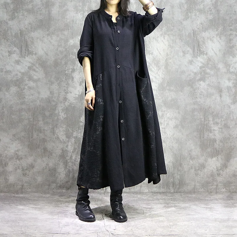 Johnature Casual Style Original Cotton Linen Coat Long Women Trench Spring Autumn Irregular Large Size Female Trench 210521