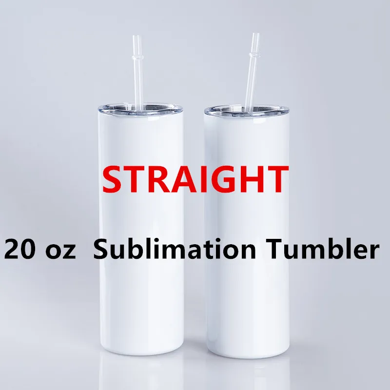 US Stock 20oz Sublimation tumblers مستقيم مدبب فارم أبيض فارم مع غطاء القش 304 فراغ الفولاذ المقاوم للصدأ معزول الكؤوس sippy fy4677