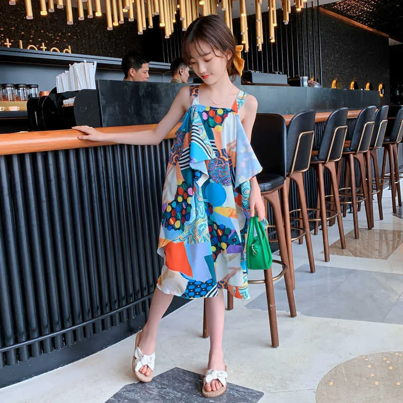 Girls long skirt casual beach summer fashion party bohemian long skirt casual sun skirt suit children's beach clothing wholesale Q0716