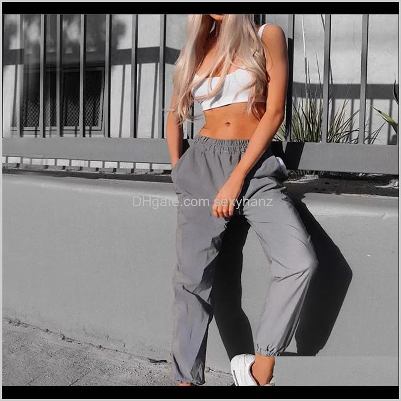 fashion casual slim solid women`s reflective pants hip hop dance show party night jogger baggy trousers summer clothes