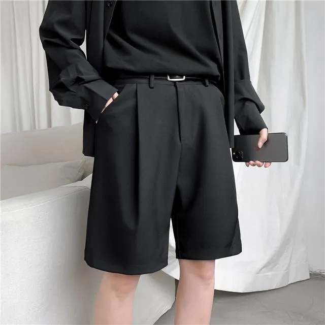 Homens Shorts Homens Sólidos Chic All-Match Summer Thin Fine Baggy Ins Calças Casuais para Masculino Harajuku Roupas Simples