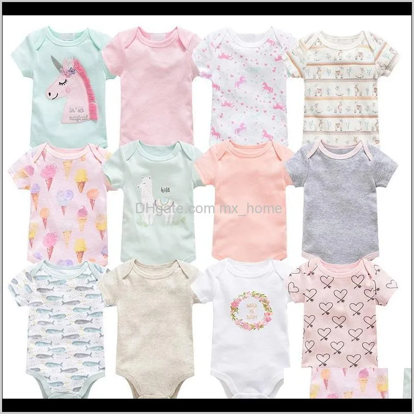 newborn baby cotton rompers 30+ short sleeve solid cartoon unicorn letter stripe printed jumpsuit onesies girls outfits 0-1t