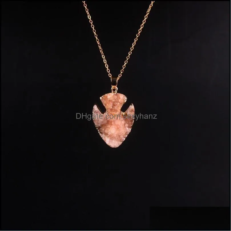 New Colorful Fish Shape Crystal Natural Stone Pendant Necklace Women Druzy Gold Color Chain Onyx Necklace for Female