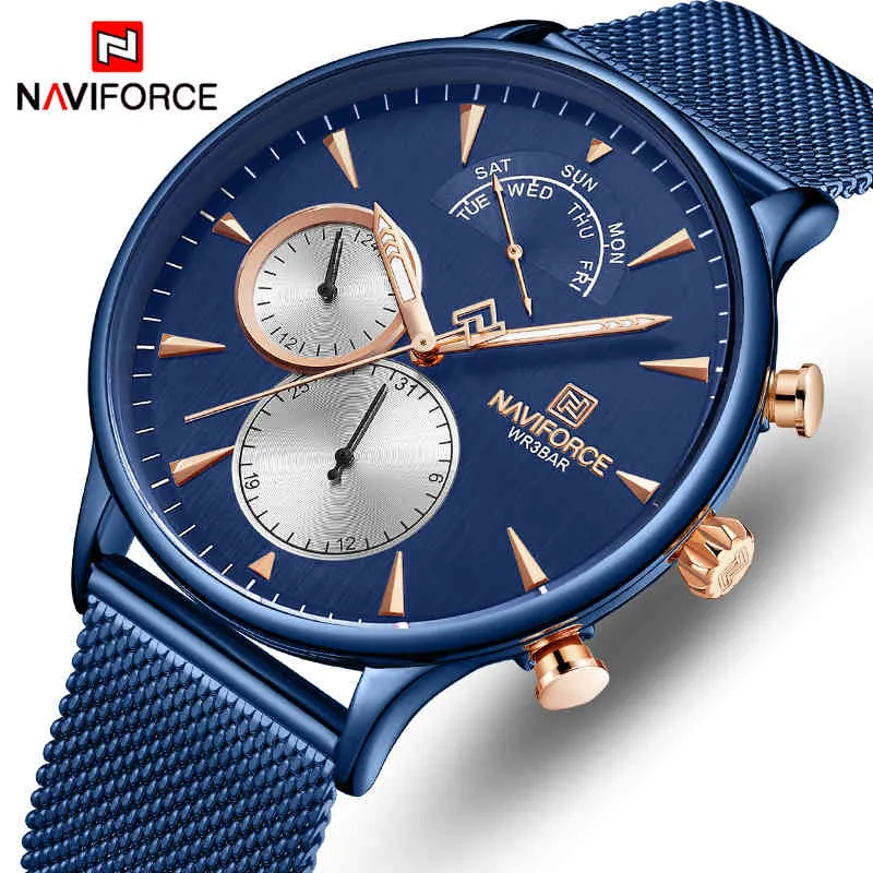 Naviforce Men يشاهد العلامة التجارية Top Simple Quartz Waterproof Watch Watch Mens Full Steel Sports Male Clock Date Relogio Masculino 210517