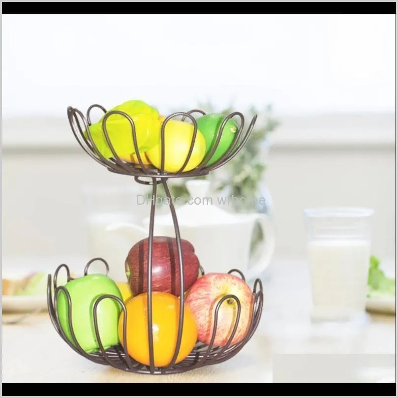Living Room Tray Fruit Basket Countertop Draining Kitchen Organizer El Iron Double Layer Display Stand Wedding Party Modern Storage