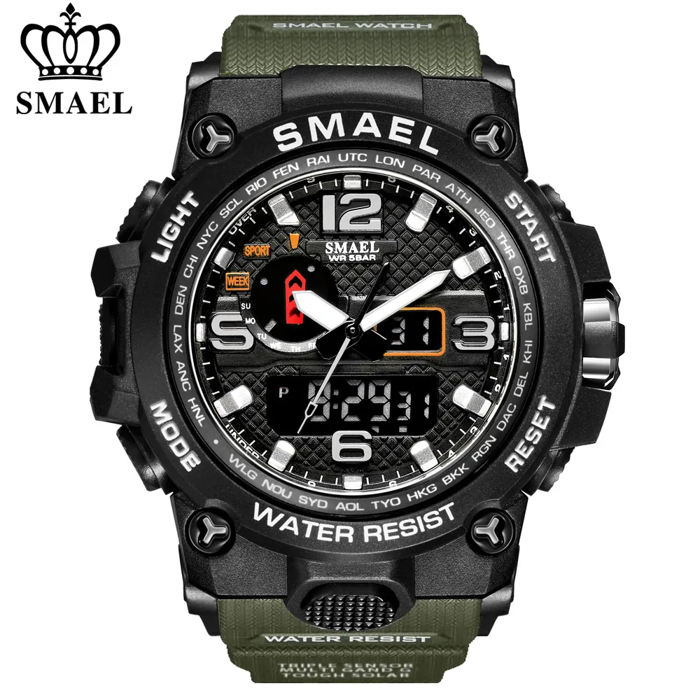 Smael marca homens relógios esportes dual exibição analógico digital conduzido eletrônico relógios de pulso de quartzo impermeável natação militar relógio de pulso militar