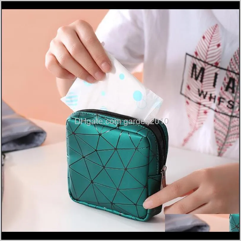 portable mini storage bag multifunctional pu leather women menstrual rhombus napkin sanitary organizer masks bag
