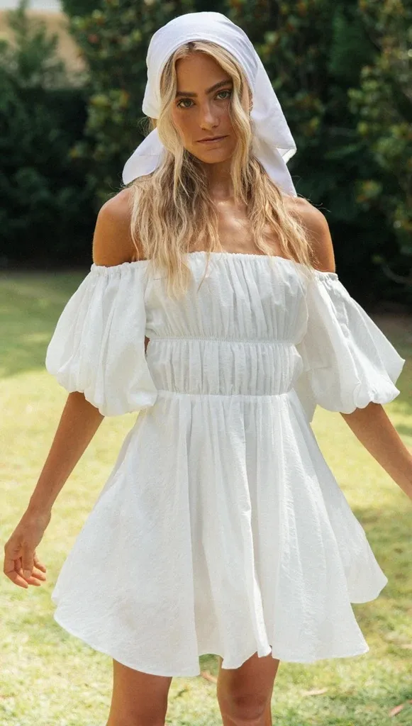 Summer Sweet Draped Off Shoulder Puff Sleeve Cold Shoulder Dress For Women Elastic Waist Casual White Beach Mini Cold Shoulder Dress Vestidos 210416 From Lu006 17.39 In Bulk DHgate.Com