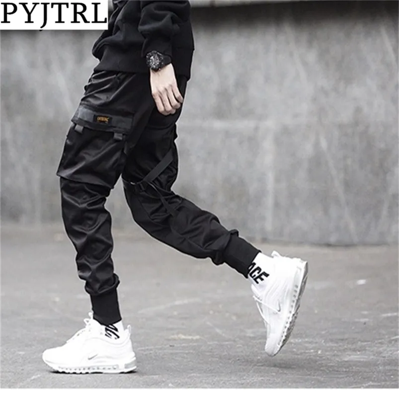 Pyjtrl Mężczyźni Multi-Pocket Elastyczna Talii Design Harem Pant Streetwear Hip Hop Casual Spodnie Męskie Dancing Spodnie 210715