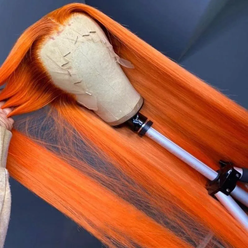 Synthetic Wigs Ginger Orange 180% Density 26 Inch Long Straight Lace Front Wig For Black Women Daily Cosplay Heat Resistant