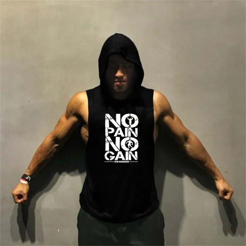 NO Pain Gain Fitness Mens Summer Coton Muscle Chemise Vêtements Débardeur Hommes Sans Manches Tops Bodybuilding Stringer Gym Vest 210623