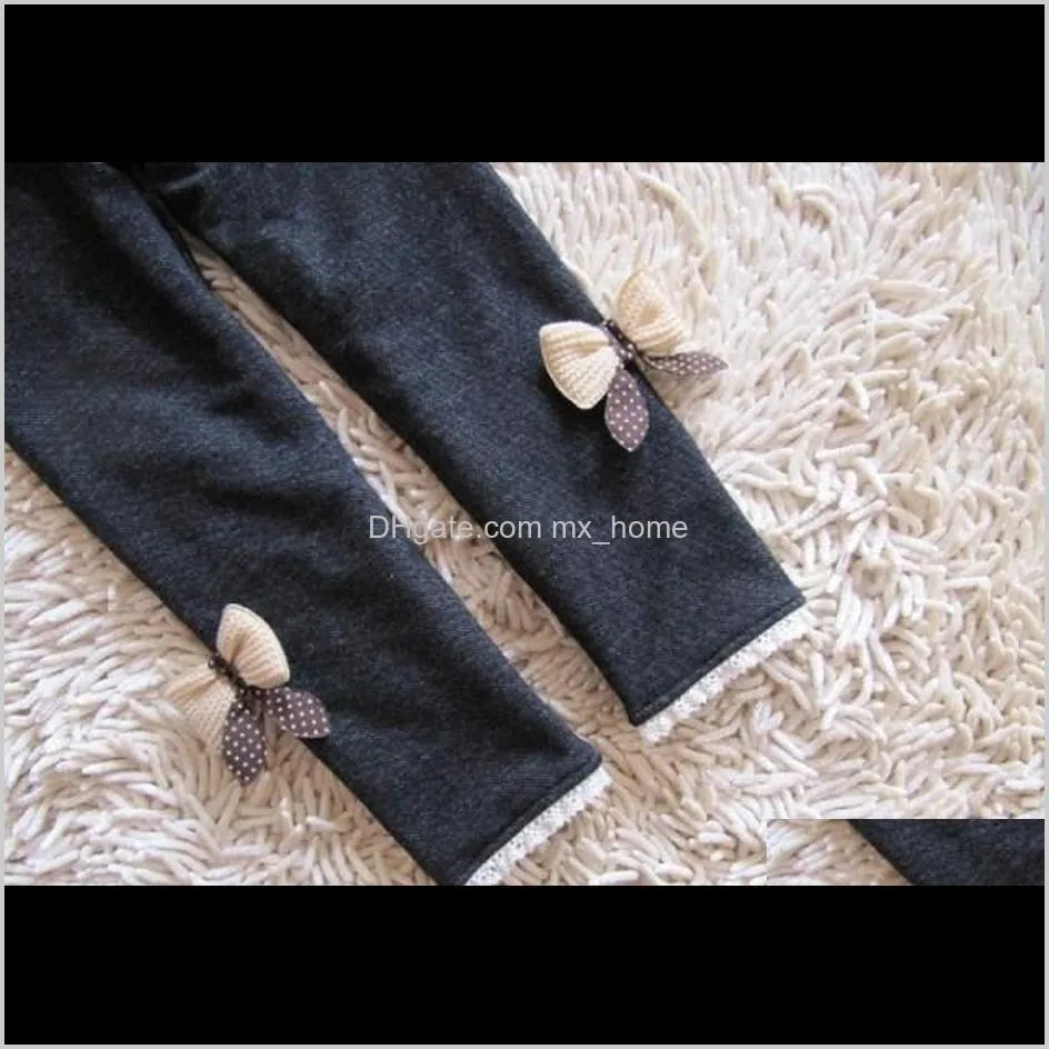 new aile rabbit girls bow jeans cotton children cashmere pants kids warm elastic waist legging wholesale and retail