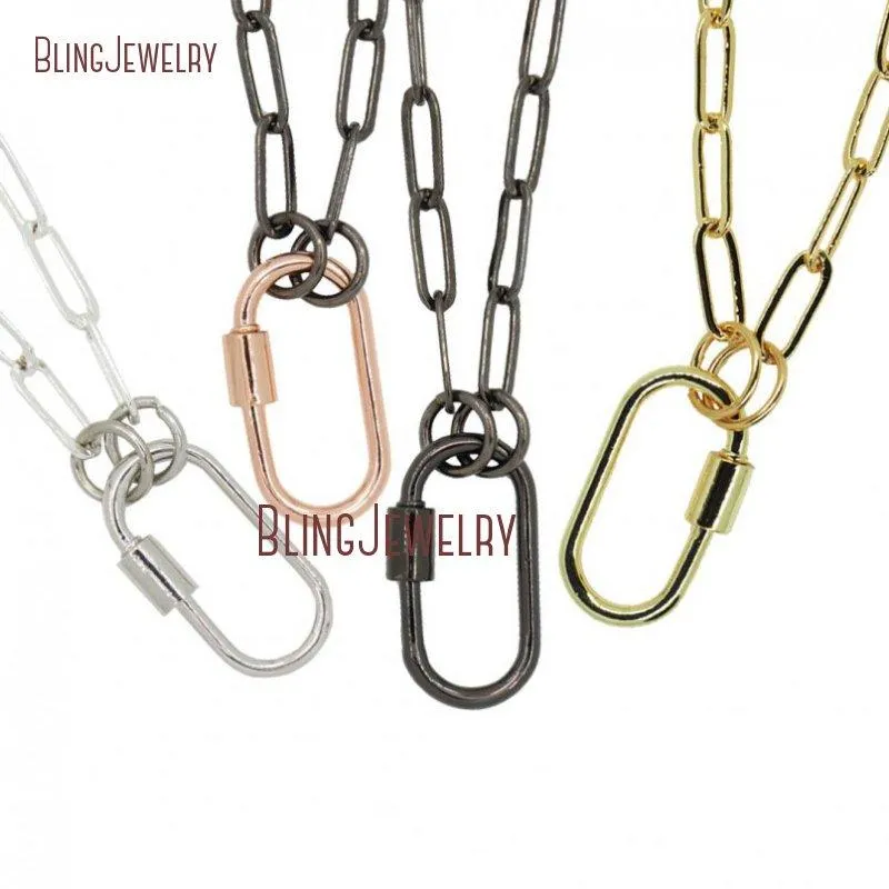 Pendant Necklaces Lock Rose Gold Silver Gun Black Oval Carabiner Necklace Screw Clasp NM29522