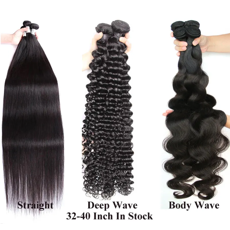 طويل الطول hair32 34 36 38 40 بوصة بالجملة ينسج الشعر البرازيلي الناعم تمديد الشعر البشري 1B اللون الأسود الطبيعي 100 جرام / حزمة