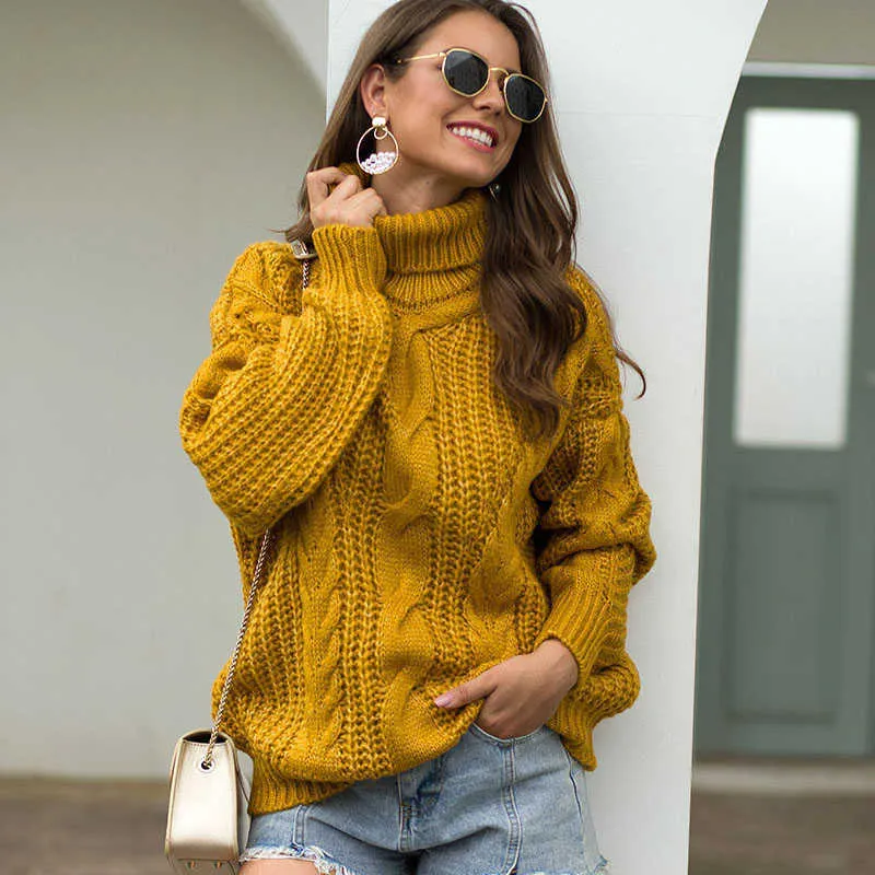 Oversized Turtleneck Sweater: Womens Loose Knit Pullover, Warm