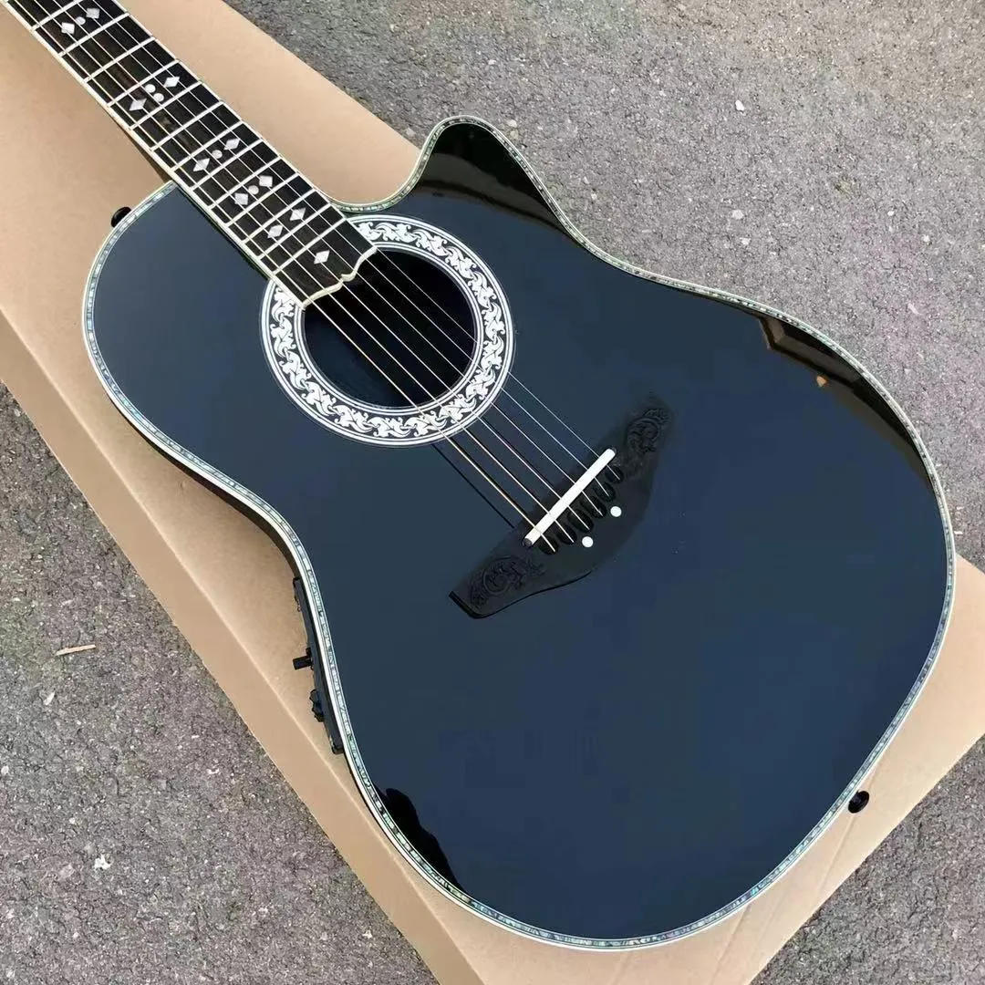 6 cordas Ovation Ovation Acoustic Guitar Ebony Ebony Fretbond F-5T PreMp Pickup EQ Professional Folk Guitarare Corpo de fibra de carbono