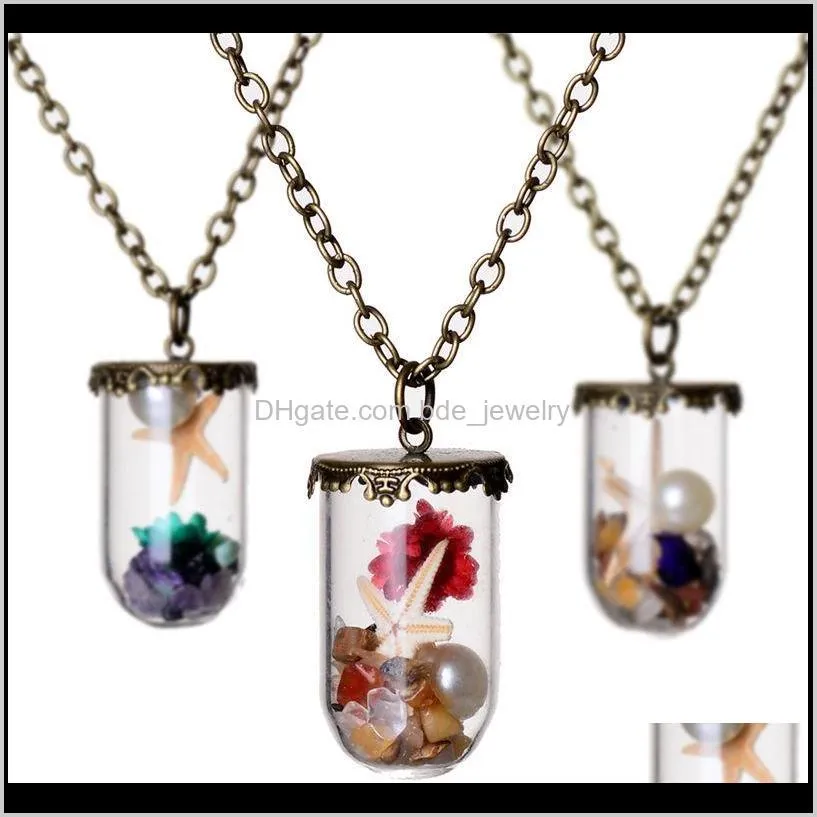 world dry flower starfish pearl wish drift bottle necklaces for women lover glass necklace christmas gift -p