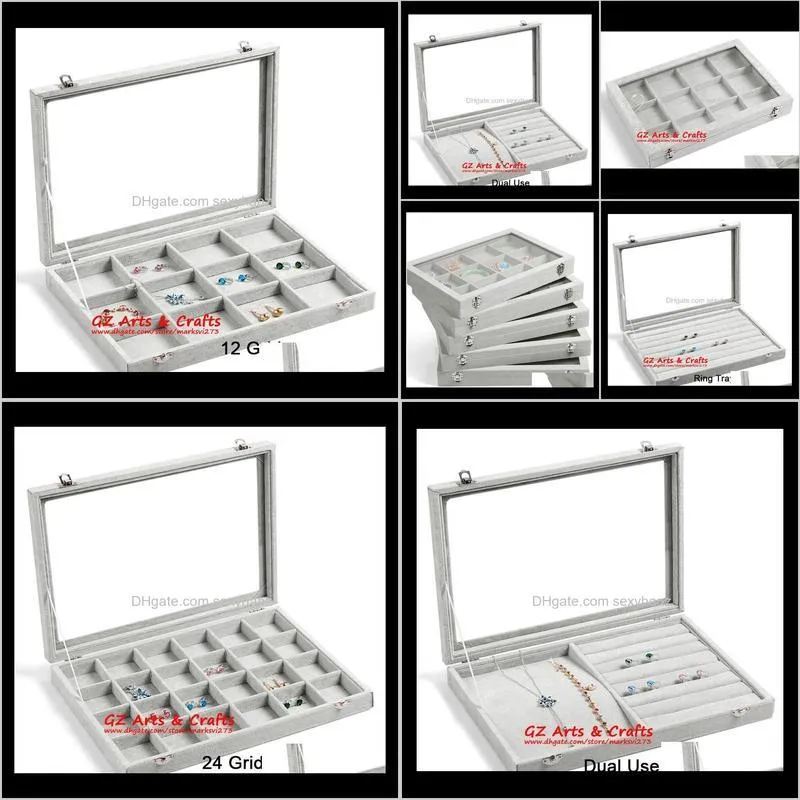 ice gray velvet jewelry tray glass lid jewelry boxes ring tray necklace earrings bracelets loose beads jewelry display stand