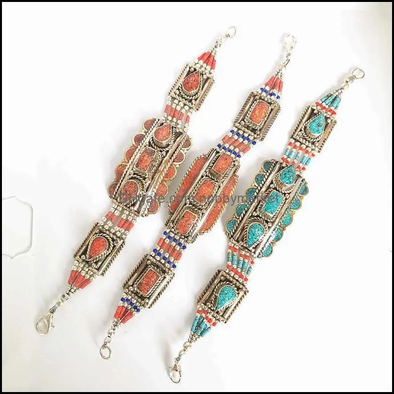 Indian Bracelets Copper Inlay Colorful Stone Clasp Bracelets Multi Designs BB-475 210619