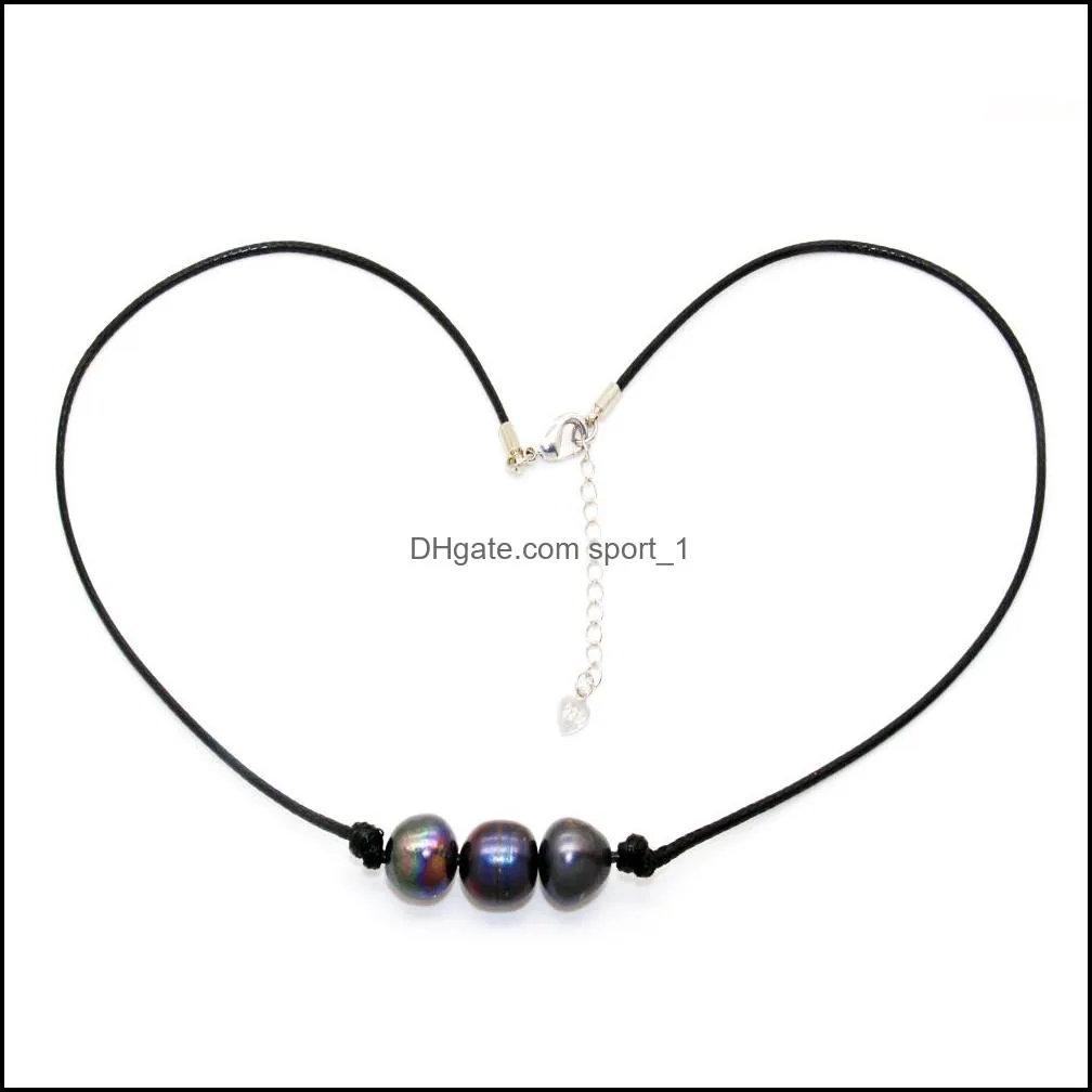 Fashion Freshwater Pearl Jewelry Oval Freshwater Pearl Leather Cord Jewelry Set (Necklace and Bracelet)