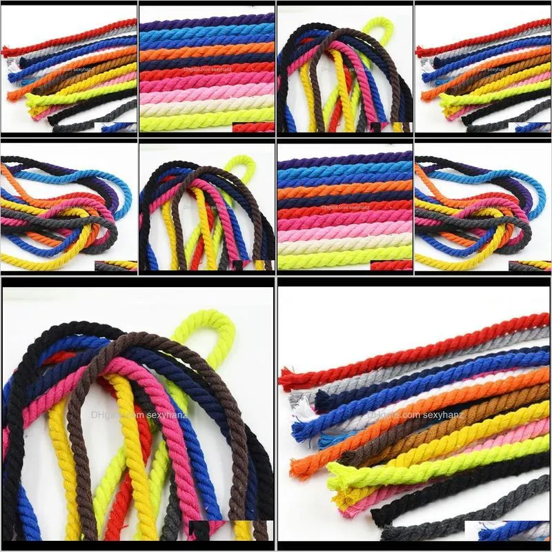 10 meters 100% cotton 3 shares twisted cotton cords 8 mm diy craft decoration rope cord for bag drawstrin 17 colors1