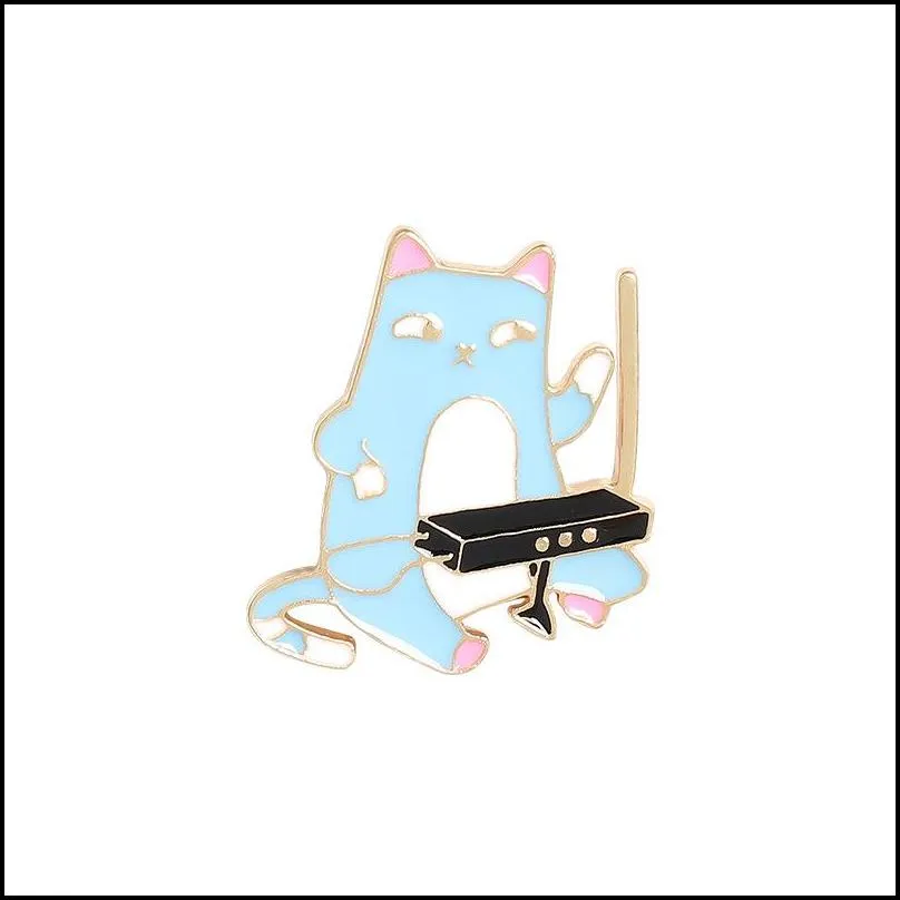 Cute Music Cat Animal Cartoon Enamel Brooches Pin for Women Girl Fashion Jewelry Metal Vintage Brooches Pins Badge Wholesale Gift