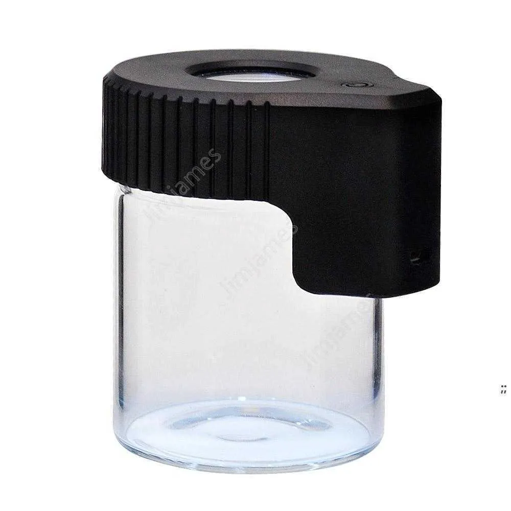 Led loupe Stash Jar Mag Magnify Viewing Container Boîte de rangement en verre USB Rechargeable Light Odeur Preuve DAJ236