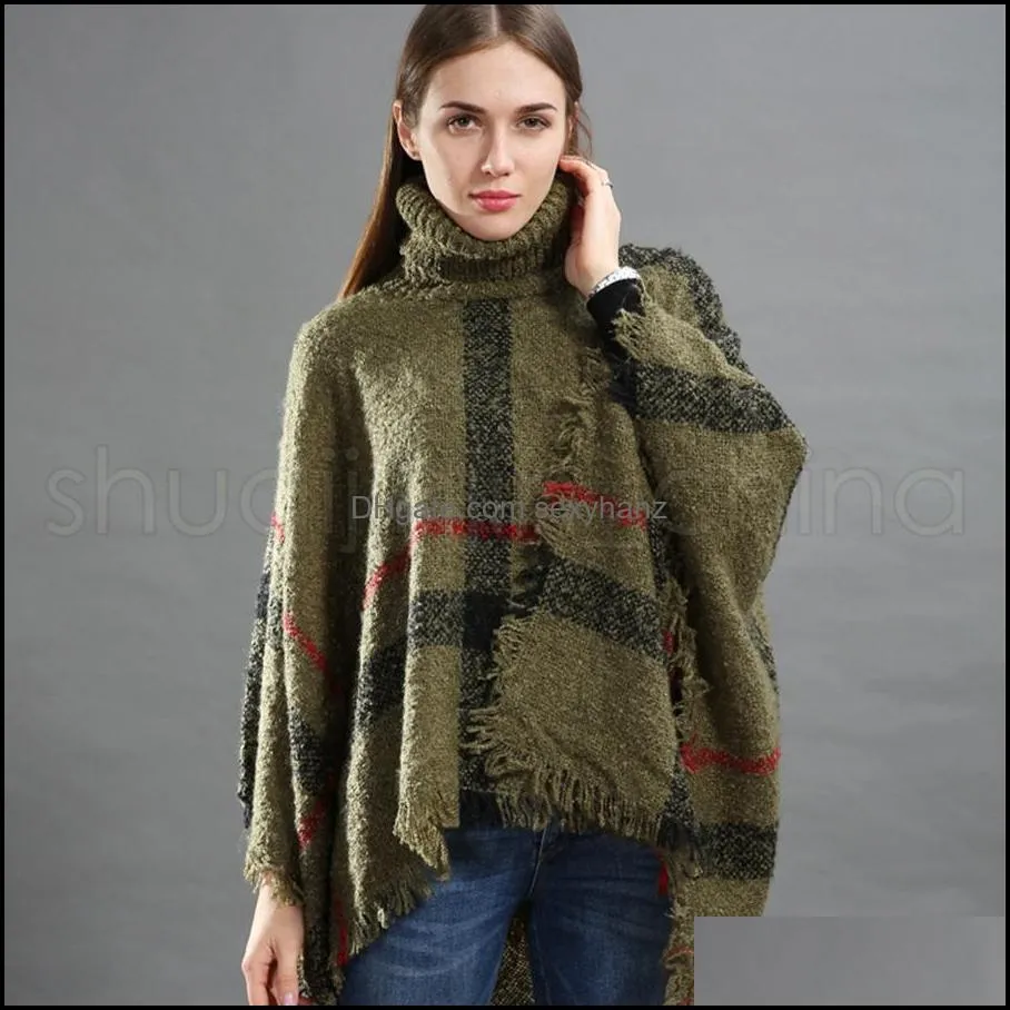 Fashion Woman Plaid Cloak Lady Grid Poncho Sweater Wraps Vintage Shawl Cardigan Tassel Knit Scarves Tartan Winter Blankets GWF11083